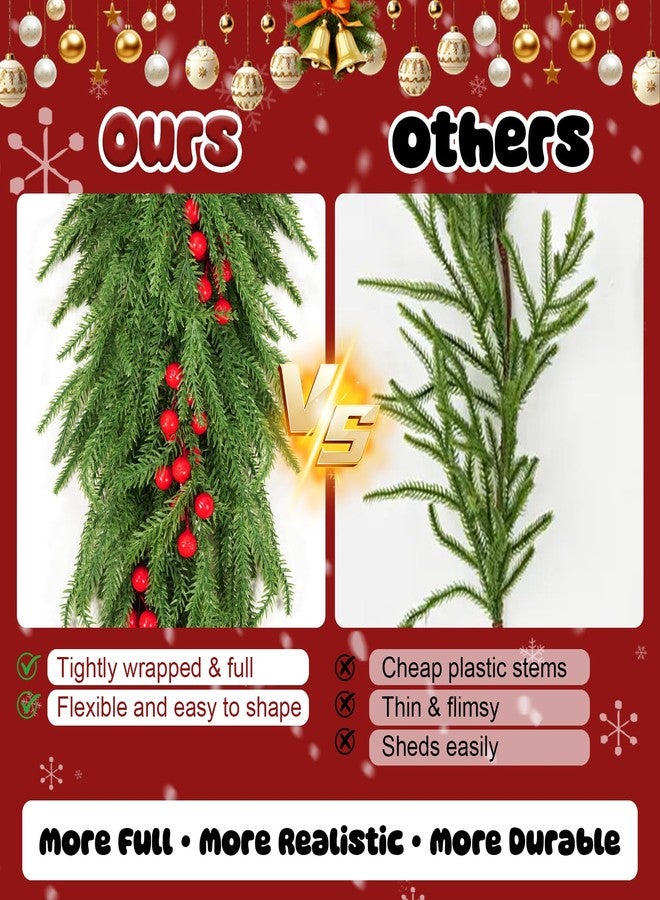 Digury Christmas Garland 6FT 2PCS Artificial Morfolk Pine Mantle Garlands for Decoration Real Touch Holiday Indoor Outdoor Winter Xmas Tree Green Faux Cedar Garland Décor - Image 3